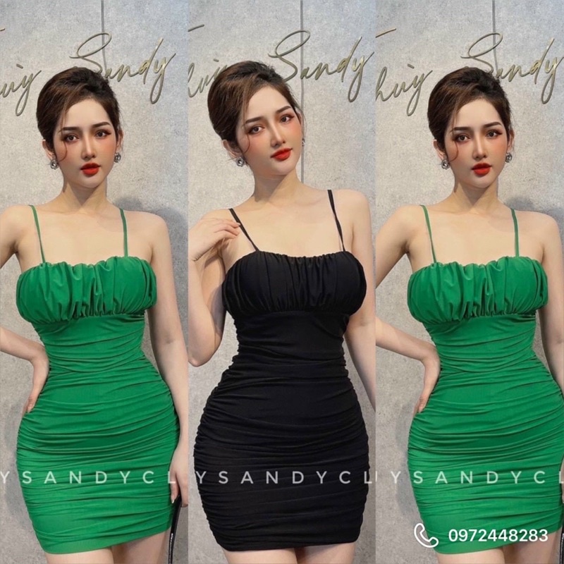 ĐẦM BODY 2D BÚN CÚP NGỰC NHÚNG EO XINH,ÔM SÁT TÔN DÁNG( MÀU XANH LÁ)