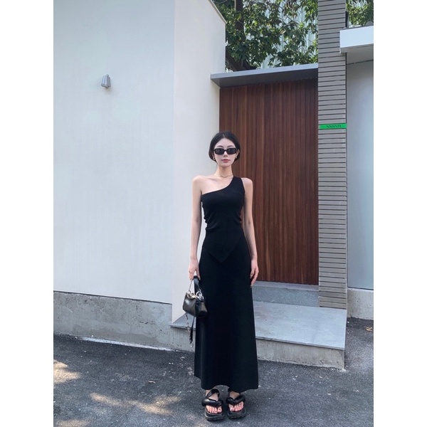 Set/Bộ Len Dệt Kim Áo Lệch Vai Kèm Chân Váy Dài Ôm Body Tôn Dáng - Sốp Nhỏ Order Taobao