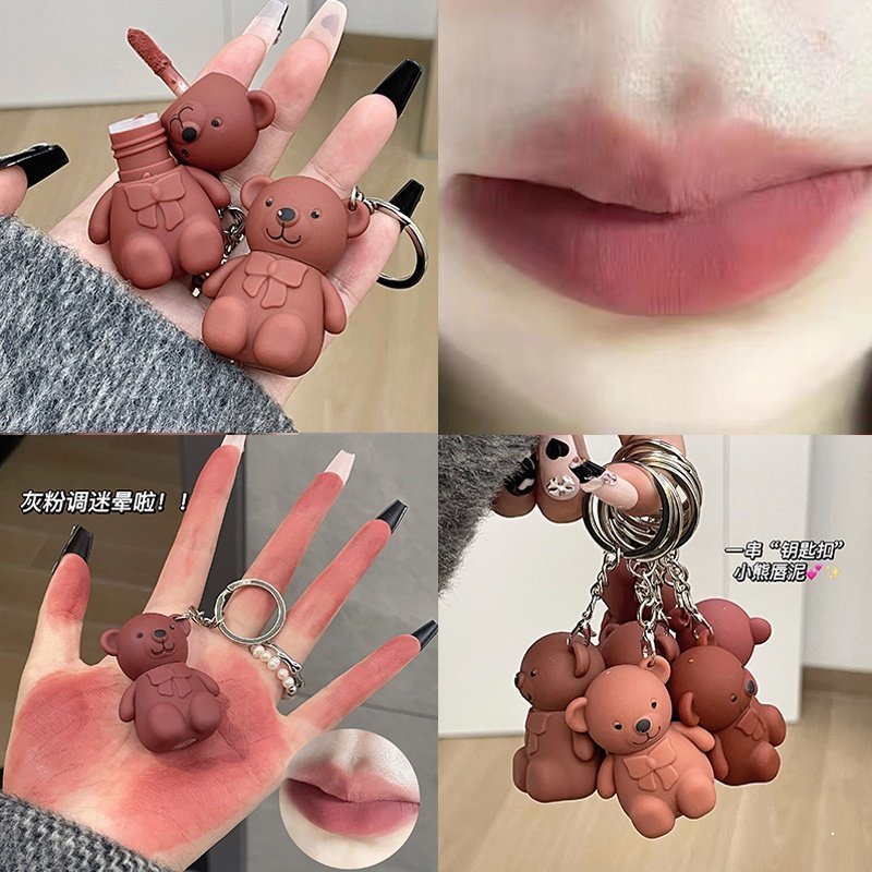 Set 6 Son Môi Chống Thấm Nước Kèm Móc Khóa Hình Gấu Dễ Thương