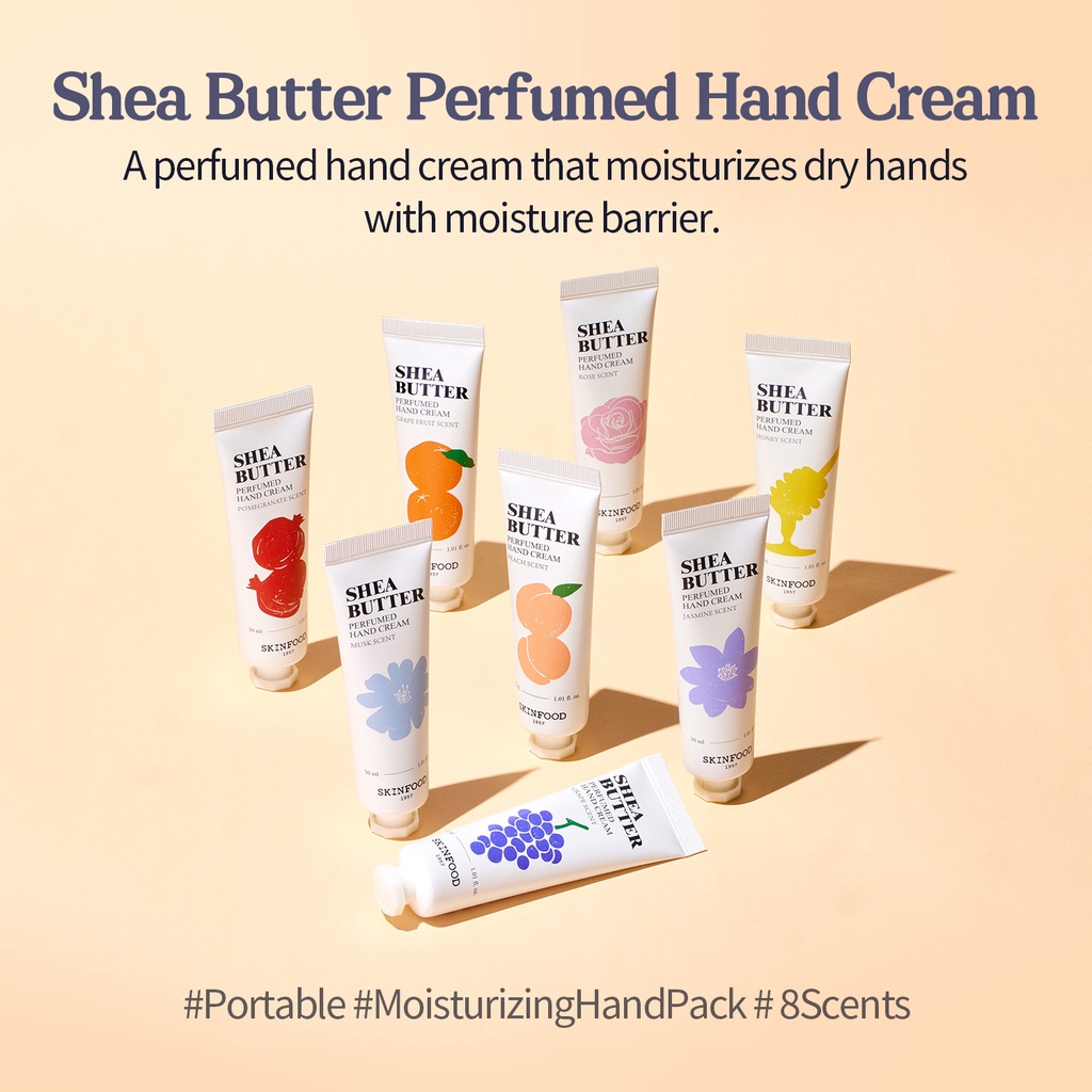 [SKINFOOD] bơ hạt mỡ có mùi thơm kem bôi tay 8 hương thơm / thơm lâu / Sheabutter Hand Cream