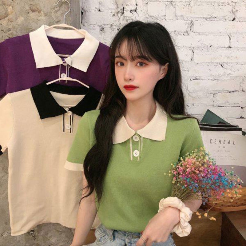 Áo Thun POLO Tay Ngắn Dáng Rộng Màu Sắc Đơn Giản Phong Cách Hàn Quốc