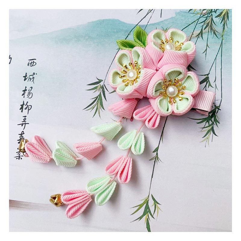 Hi-kid Trâm Cài Tóc Tua Rua Hoa Thủ Công Màu Trơn Phong Cách Nhật Bản Phụ Kiện Hán Phục Kimono Truy Cập