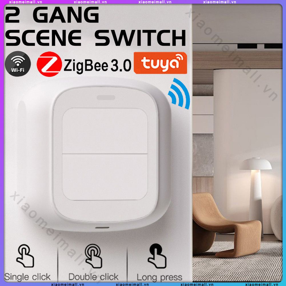 Corui Tuya Bộ Điều Khiển Nút Công Tắc Thông Minh Không Dây Wi-fi Zigbee Bộ Điều Khiển Thông Minh Tiện Ích Tự Động Hóa Nhà Thông Minh 2Gang Cảnh (Xiaomeimall)