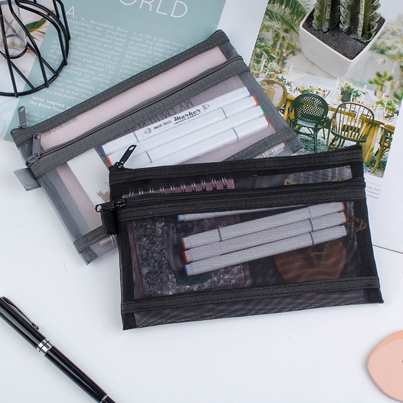 Túi Đựng Bút Bằng Lưới Hai Lớp Trong Suốt Sức Chứa Lớn