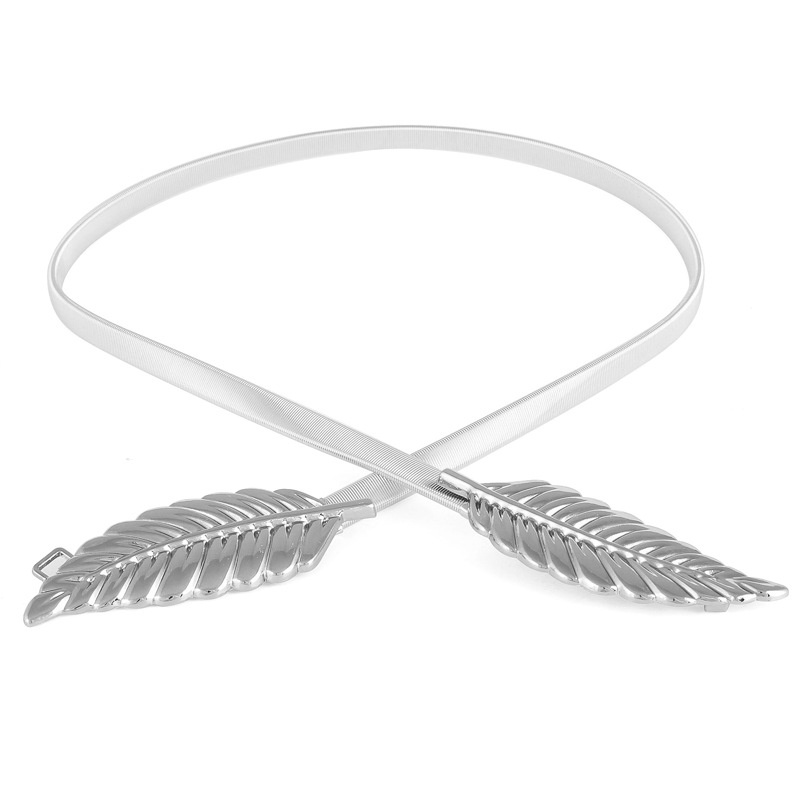 Thắt Lưng Dây Xích Kim Loại Co Giãn Hình Chiếc Lá Hợp Thời Trang Cho Nữ