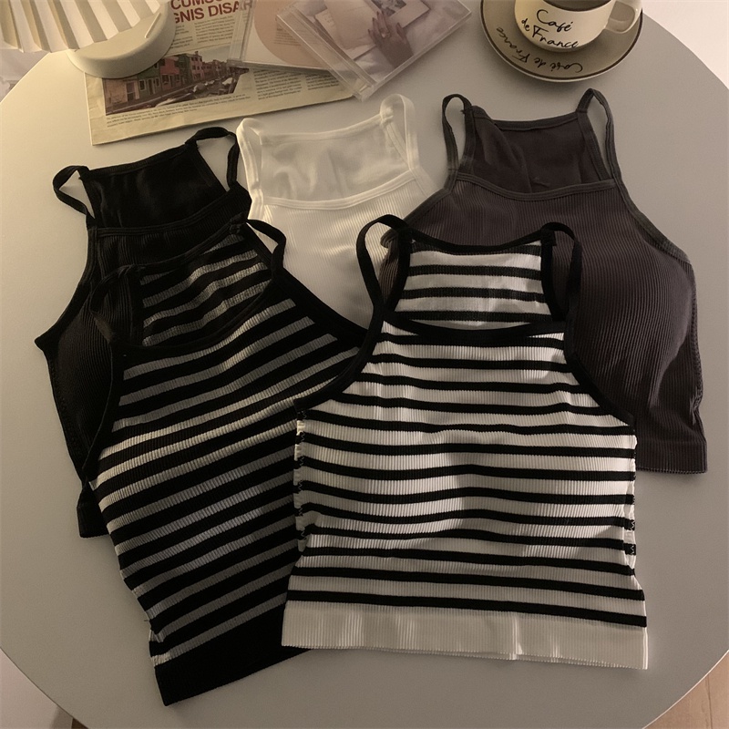 Xiaozhainv Áo Croptop Dệt Kim Kẻ Sọc 3 Màu Sắc Lựa Chọn Phong Cách Hàn Quốc Cho Nữ | BigBuy360 - bigbuy360.vn