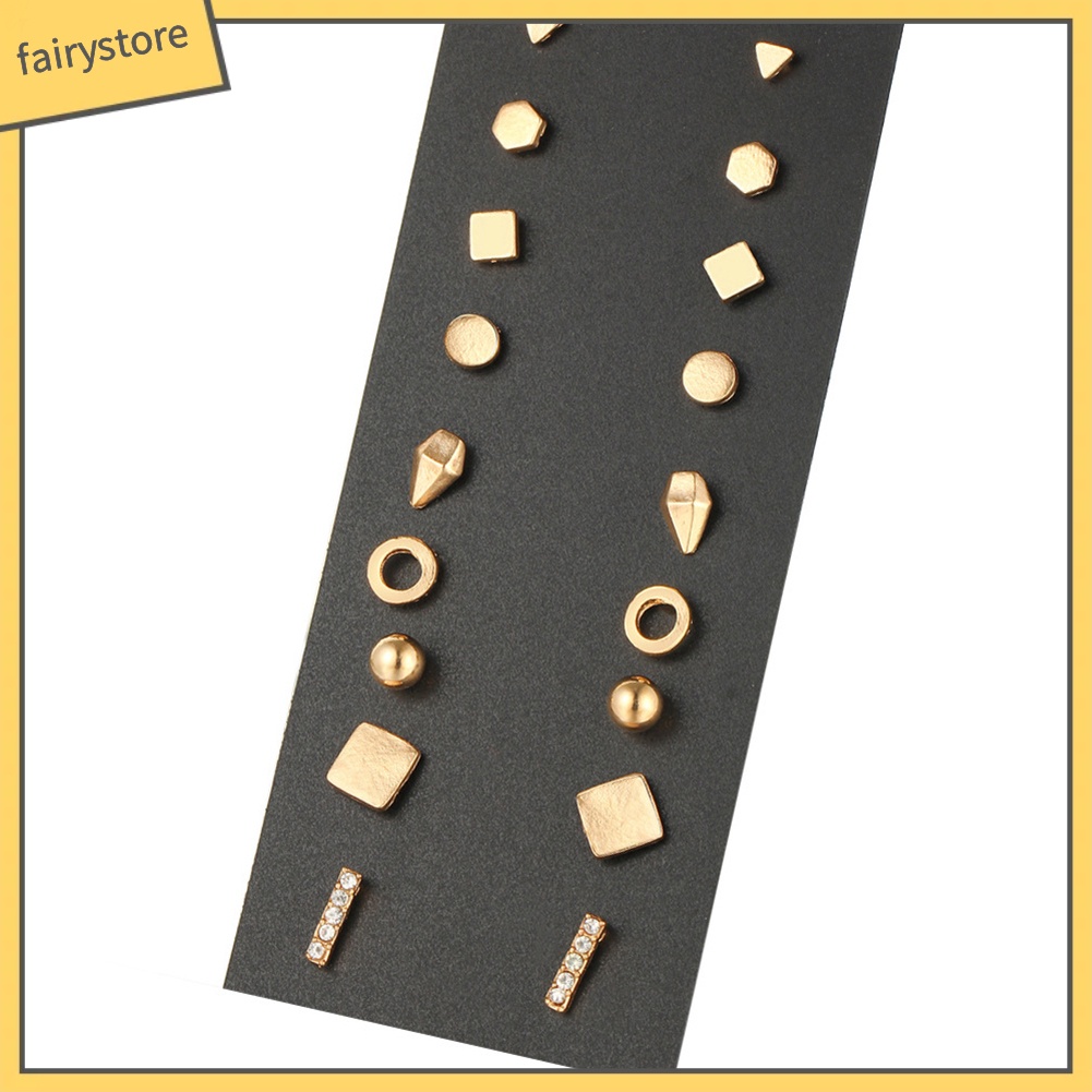 Set 9 Đôi Khuyên Tai Vuông / Tròn / Tam Giác Phong Cách Punk Thời Trang Cho Nữ Fairy1]