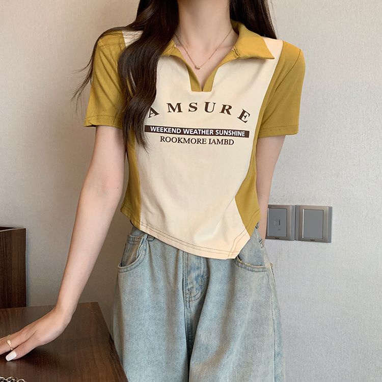 COZOK Áo polo Ngắn Tay In Chữ Ôm Dáng Thiết Kế Lệch Tà Cá Tính
