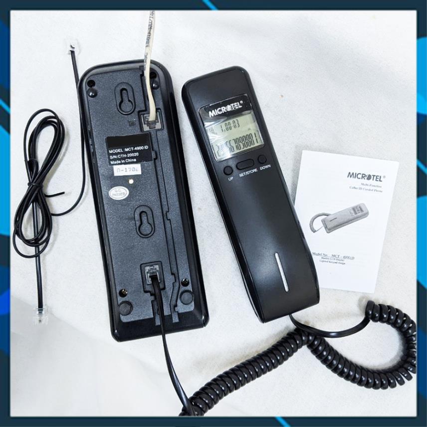 Điện thoại cố định có dây bàn phím trên tay cầm, 2 màn hình hiện số gọi tới, treo tường, cho hotel, cty, gia đình.