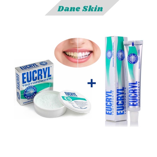 COMBO Kem đánh răng 62g và bột tẩy trắng răng 50g Eucryl - giúp răng trắng sáng chỉ sau 7 ngày