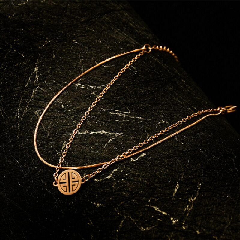 Vòng Tay Hai Lớp Bằng Thép Titan Mạ Vàng Phong Cách Hàn Quốc Đơn Giản Chất Lượng Cao Không Phai EDFJ