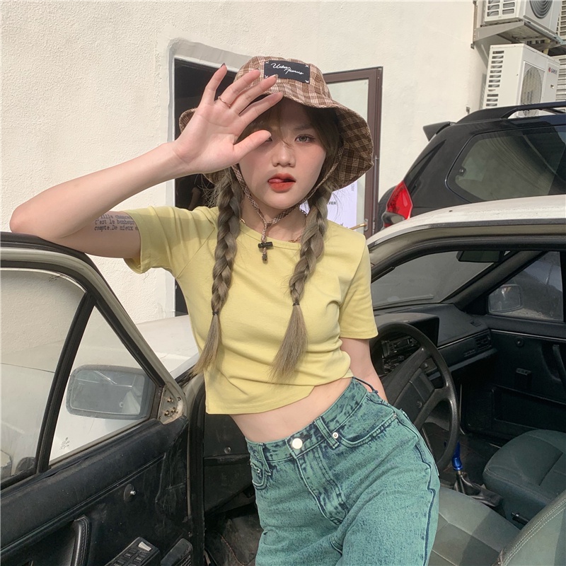 Áo Thun Tay Ngắn Dáng Ôm Màu Sắc Thời Trang Mùa Hè Xinh Xắn Cho Nữ