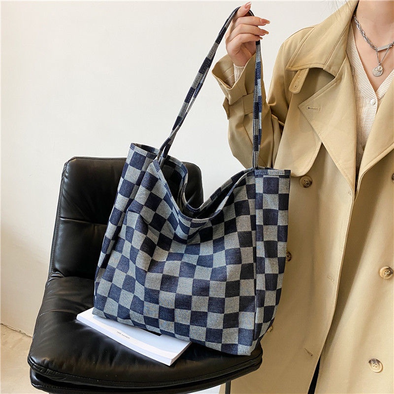 Túi đeo vai cỡ lớn caro jean túi tote thời trang cao cấp túi xách nữ đẹp