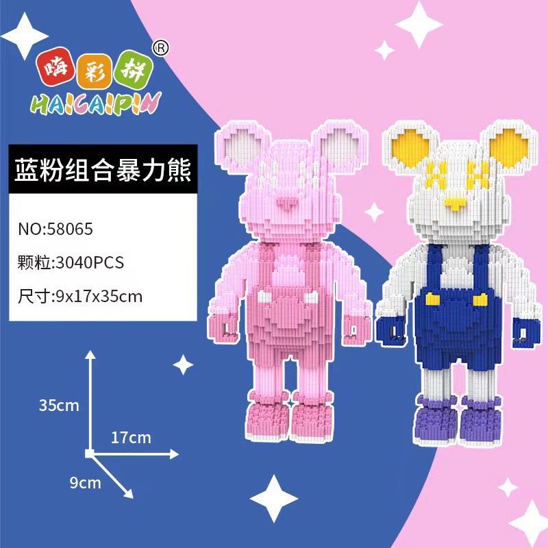 lắp ráp mô hình le go 3D Gấu Bearbrick cỡ lớn 34.2cm 2in1 Hàng Đẹp gấu mặc yếm hồng yếm xanh SIÊU HOT