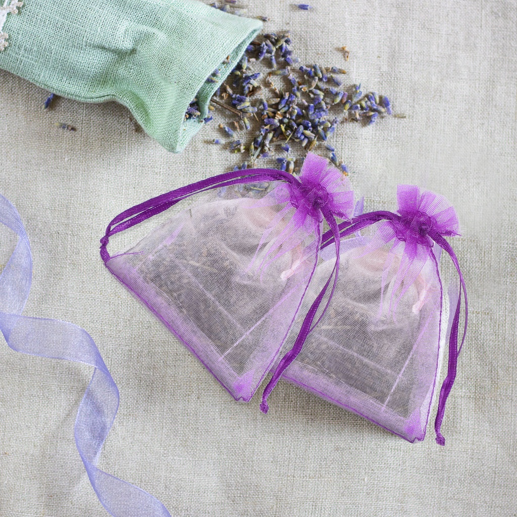 Set 100 Túi Đựng Kẹo Bằng Vải Organza Có Dây Rút Màu Tím Đậm