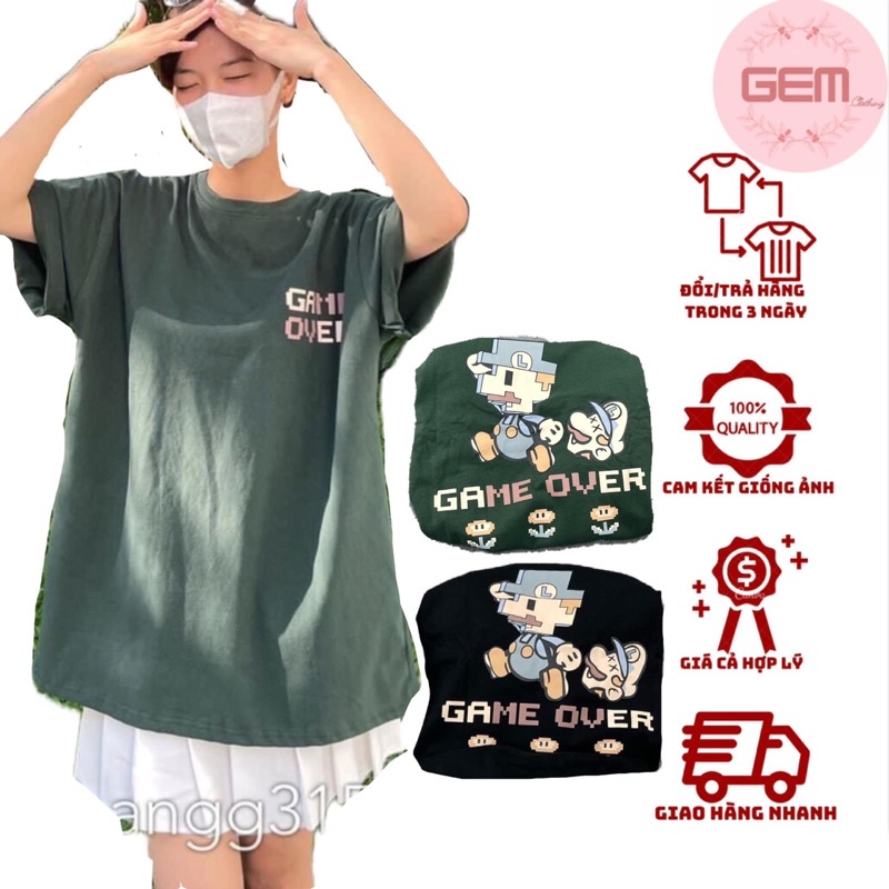 ÁO THUN ulzzang chất cotton nam nữ GAME OVER basic , áo phông oversize dáng rộng tay lỡ cá tính kiểu dáng Hàn Quốc