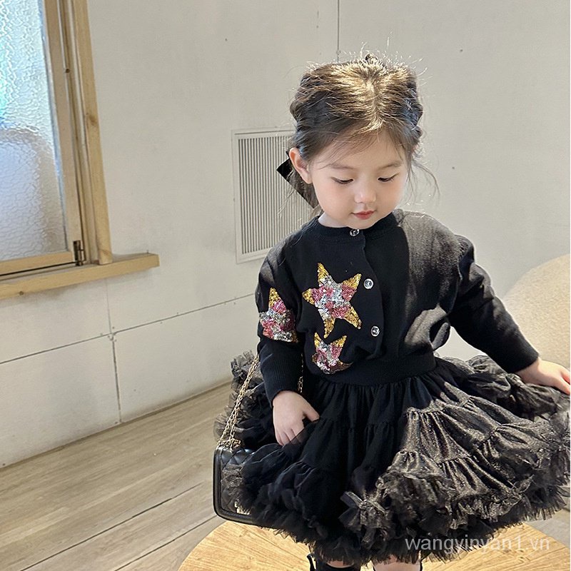 Set Áo Khoác Sweater Dệt Kim Hình Ngôi Sao Năm Cánh Phong Cách Hàn Quốc Phương Tây Dễ Phối Đồ Cho Bé Gái H6C