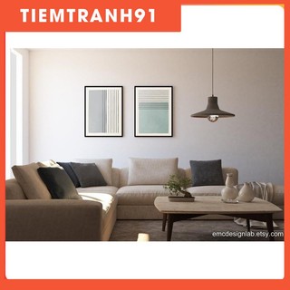 Tranh treo tường | Bộ 2 tranh Gray & Light Blue/Green Wall Art, Original Minimalist Set of 2 Abstract Art