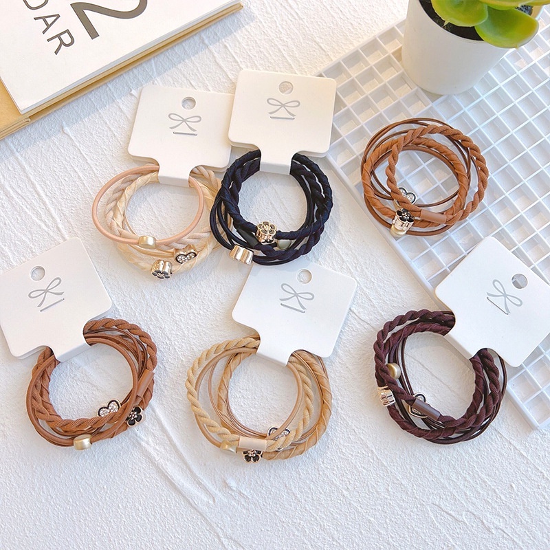 Set 4 Dây Buộc Tóc Cao Su Hình Hoa Màu Cà Phê Sữa Phong Cách Hàn Quốc Thời Trang Cho Nữ
