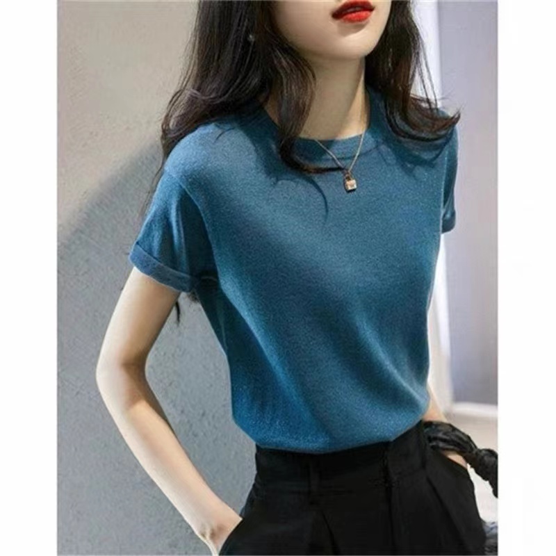 Áo Thun Lụa Dệt Kim Mỏng Tay Ngắn Thời Trang Mùa Hè 2022 Mới