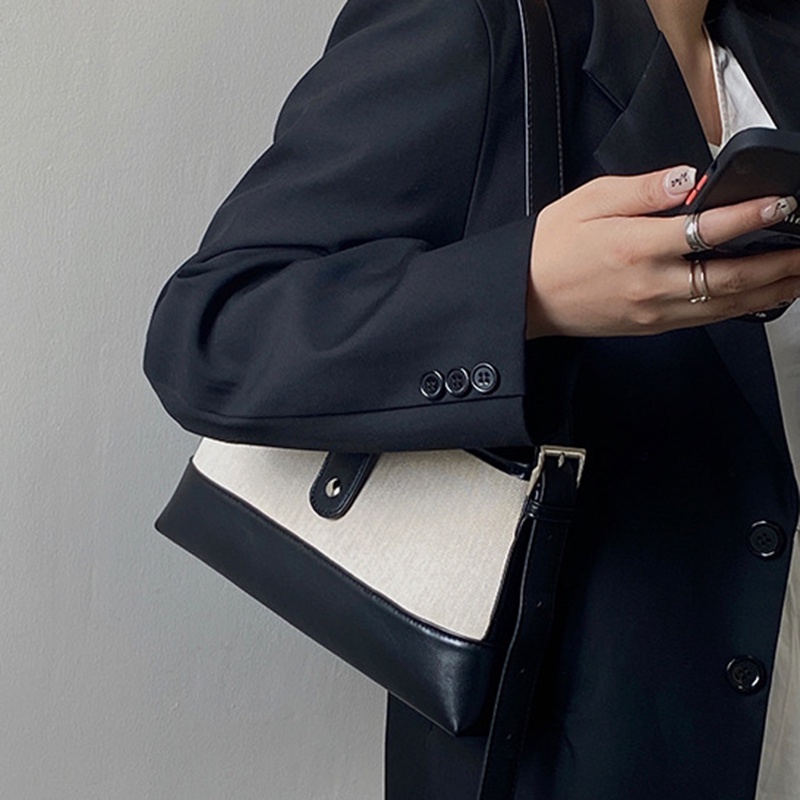 Túi Xách canvas Ghép Màu Sắc Tương Phản Phong Cách Hàn Quốc Cho Nữ