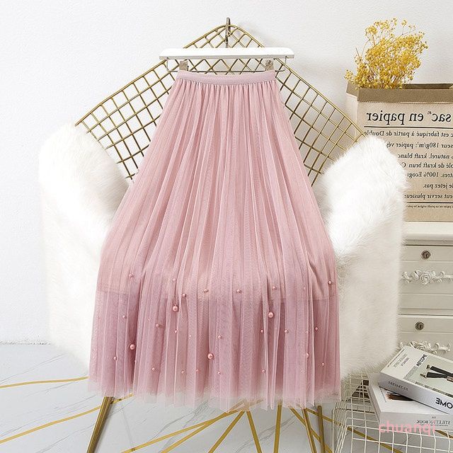 Chân Váy Lưới Chữ A Xếp Ly Đính Hạt Duyên Dáng Thời Trang Mới Cho Nữ