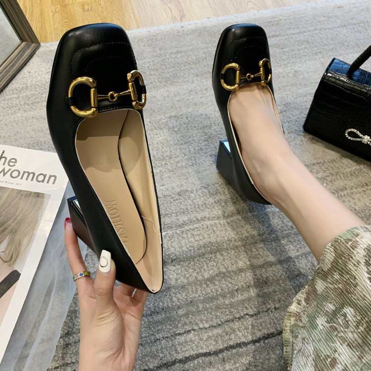 Giày Cao Gót Mũi Tròn Phối Dây Xích Thời Trang Dành Cho Nữ