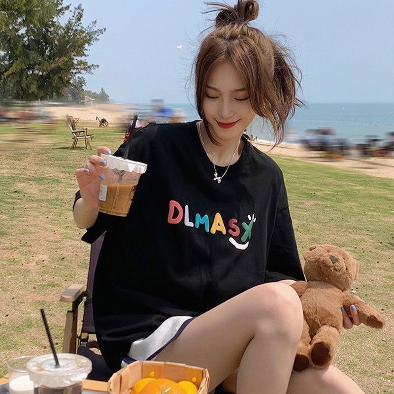 Áo thun XINLANYASHE tay ngắn in họa tiết chữ thời trang Hàn Quốc cho nữ