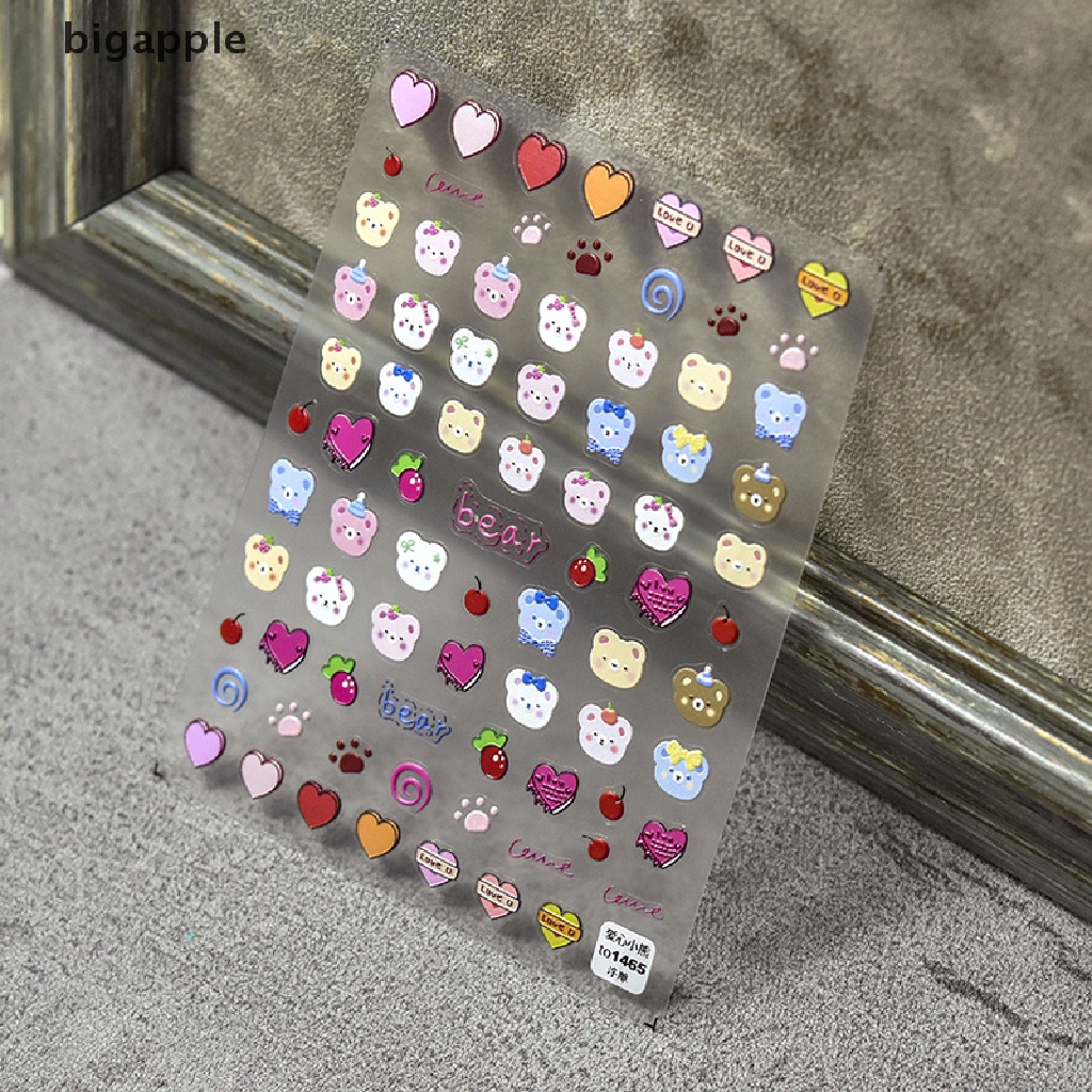 Miếng Dán Trang Trí Móng Tay 5d DIY Hình Trái Tim Gấu Dễ Thương