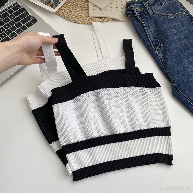 Áo Tank Top Sát Nách Kẻ Sọc Màu Sắc Tương Phản Cá Tính Cho Nữ