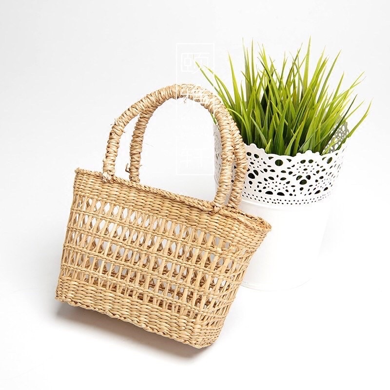Túi cói mini, túi cói handmade cắm hoa hoặc cho bé xách
