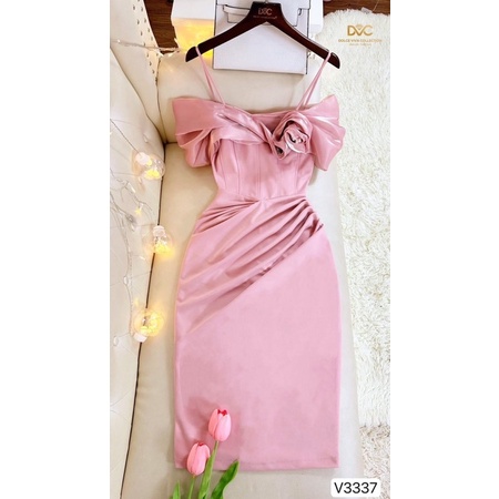 V3337 váy body trễ vai màu hồng