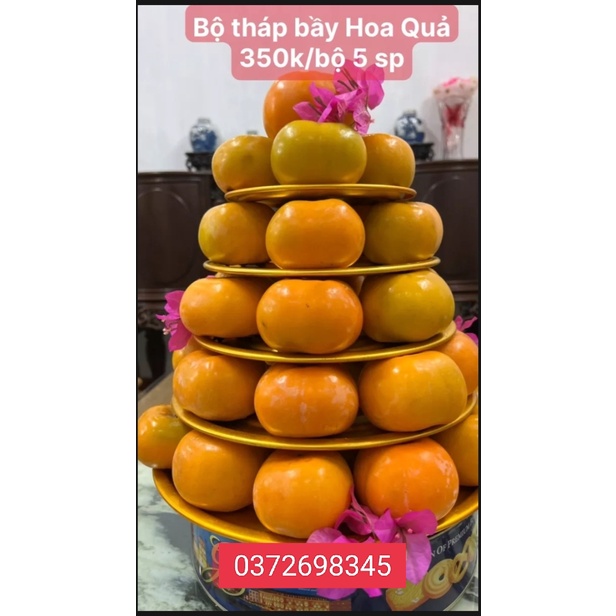 Tháp bày quả, Tháp ngũ phúc nhôm vàng, chắc chắn, tiện dụng, sang trọng