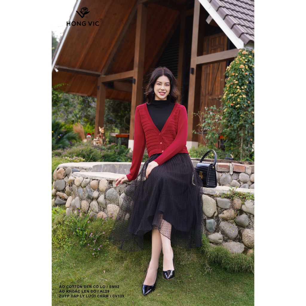 Áo khoác len nữ thiết kế Hong Vic đỏ AL29