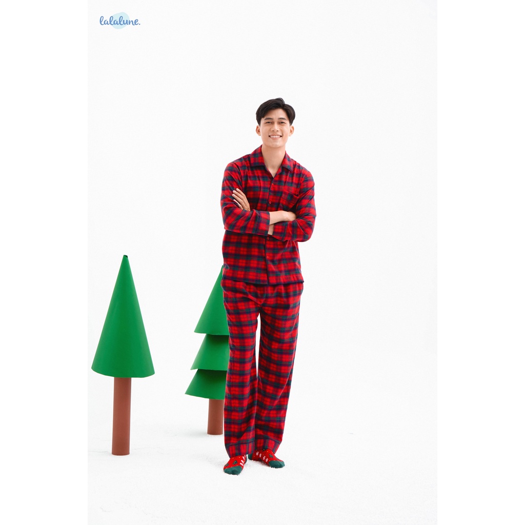 Pyjama nỉ LalaLune họa tiết caro đỏ cho cả gia đình