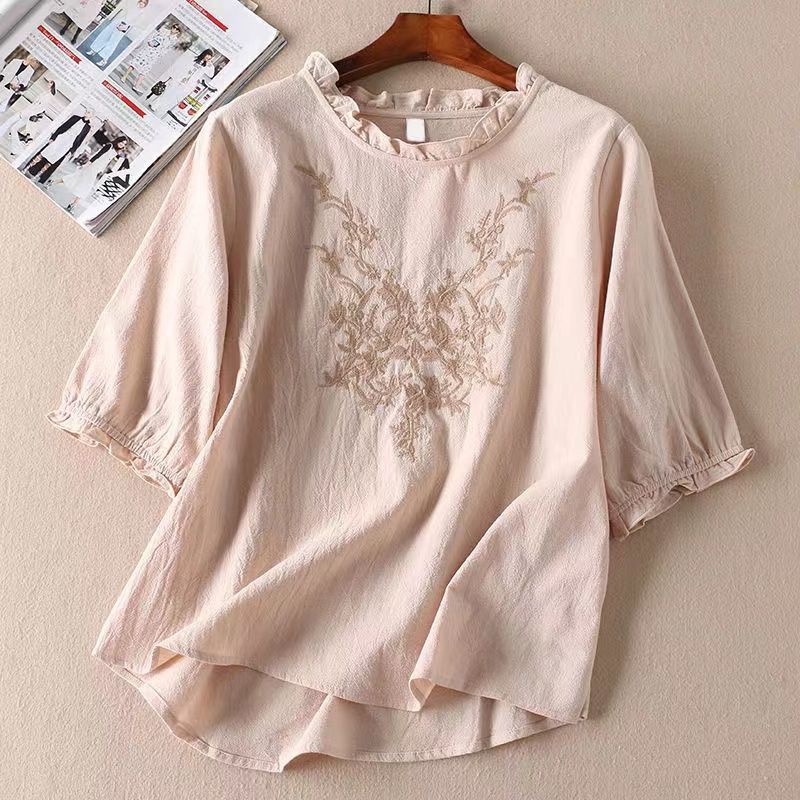 Áo Thun Cotton Lanh Tay Ngắn Phong Cách Phương Tây Thời Trang Mùa Hè 2023 Cho Nữ