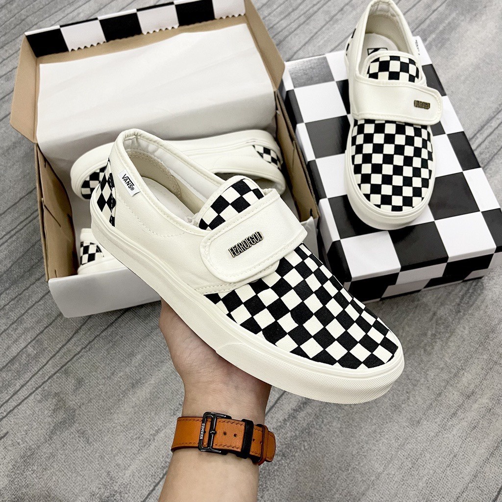 Giày Vans Caro Lười , Vans FOG Slip On Dán Bản Cao Cấp Full Bill Box Phụ Kiện Đủ Size Nam Nữ 36-43