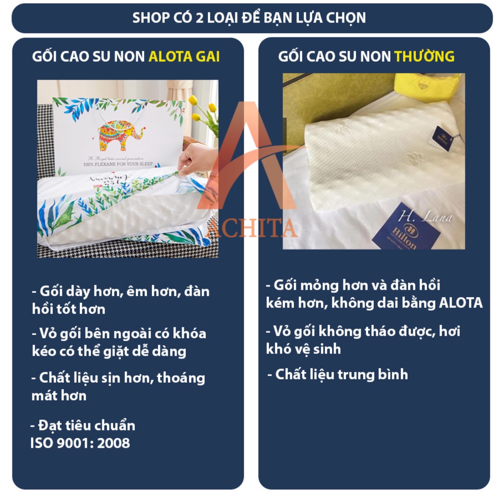 Gối cao su non ALOTA K26 100% cao su non gai matxa hỗ trợ giảm đau mỏi - Shop ACHITA