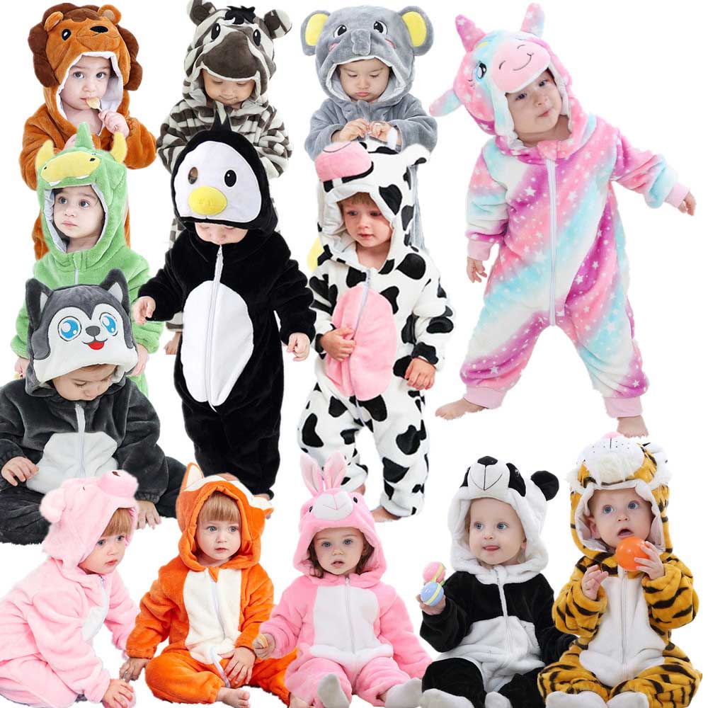 Áo Liền Quần Ngủ Liền Thân Có Nón In Họa Tiết Hoạt Hình Động Vật Dễ Thương Thời Trang Mùa Đông Cho Bé Trai