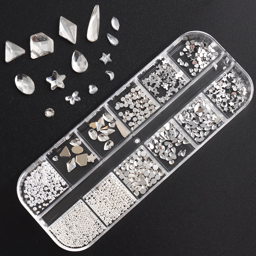 Hạt Đá Pha Lê 3D Màu Trắng Hình Trăng Sao Trái Tim Trang Trí Móng Tay Nghệ Thuật