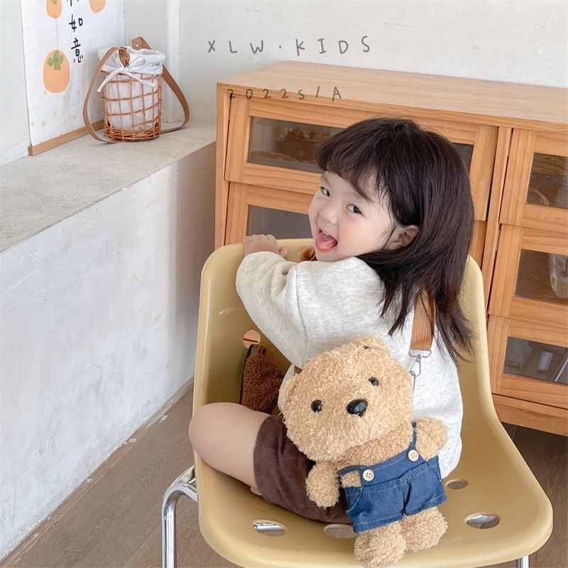 Túi Đeo Chéo Hình Gấu Bông Teddy Màu Nâu Cho Bé Mềm Mại Dễ Thương