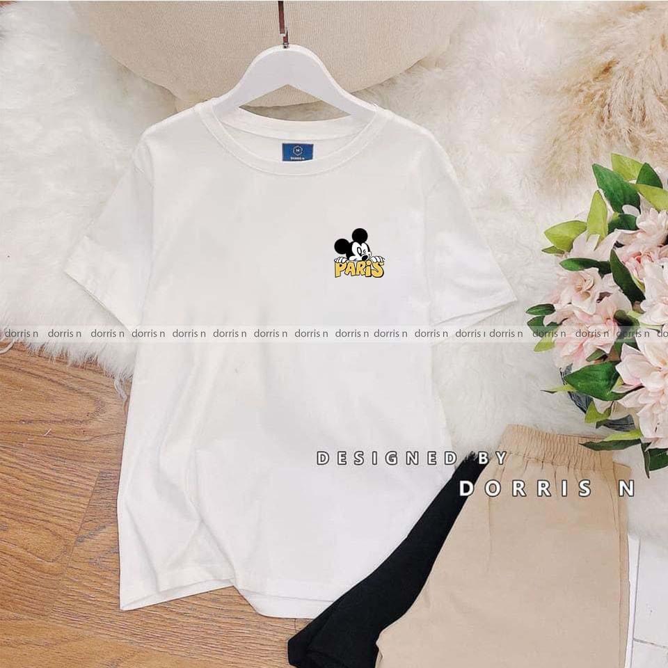 Áo Thun Nữ Trắng Logo Mickey Paris chất Liệu Cotton 100% Form Rộng Dễ Mặc