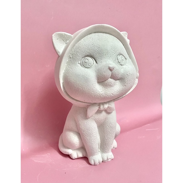 Tượng thạch cao tô màu size XXL mèo trùm khăn cao cấp