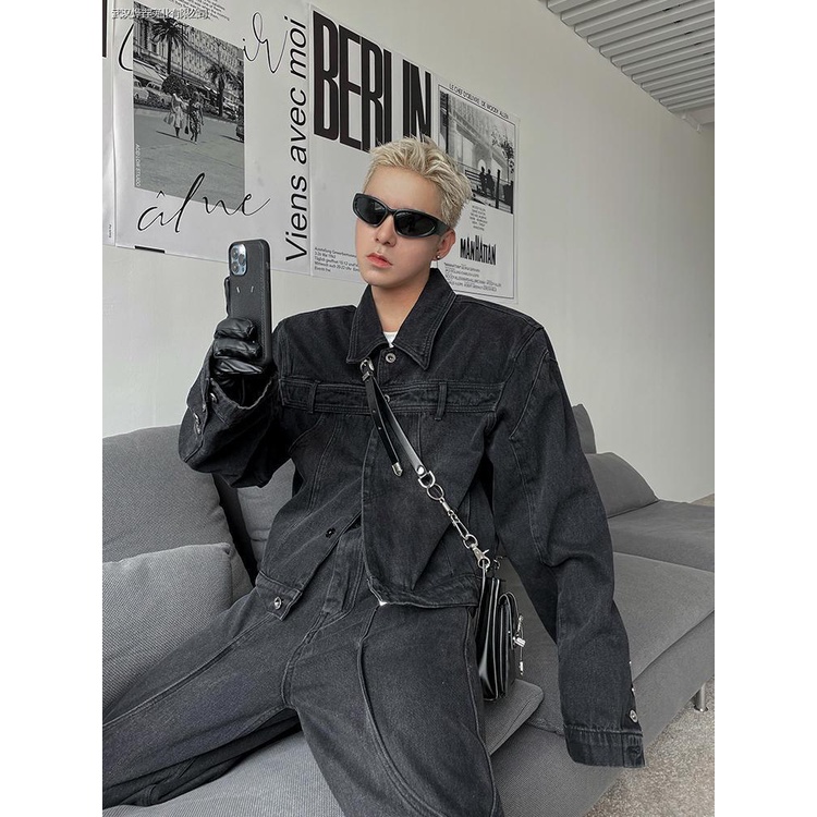 Áo Khoác Denim Cổ Bẻ Phong Cách Retro Thời Trang Xuân Thu 2023 Cho Nam