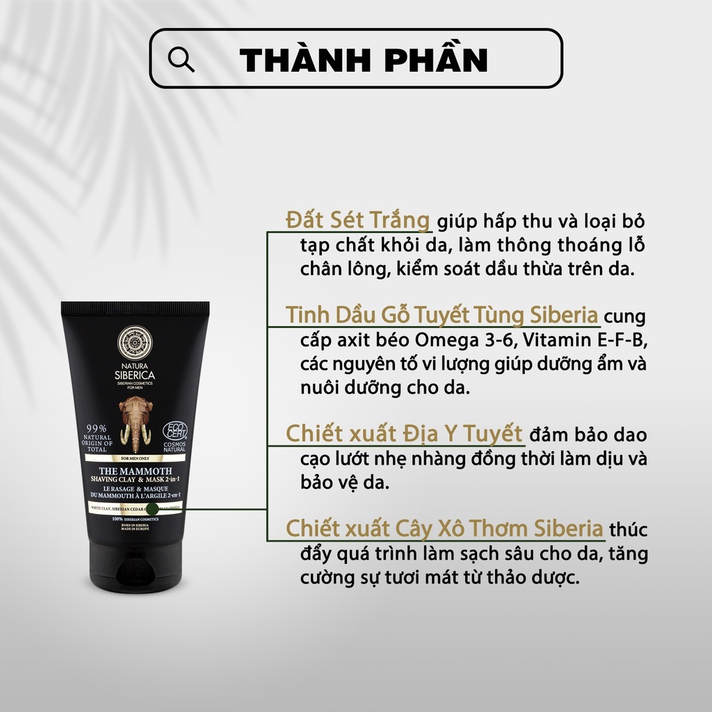 Mặt Nạ &amp; Đất Sét Cạo Râu 2 Trong 1 Natura Siberica Men 150ml