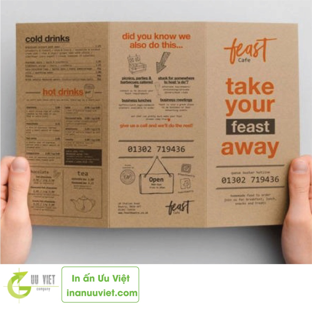 In menu gấp 3 bìa cứng - bồi carton