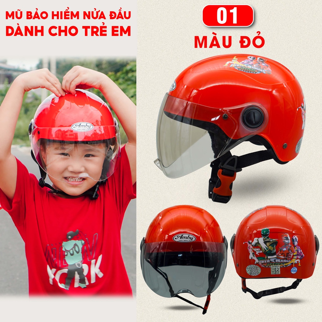 Mũ Bảo Hiểm Trẻ Em Nửa Đầu Amby Helmet, tem dán họa tiết đáng yêu cho bé trai và bé gái - Nhiều màu