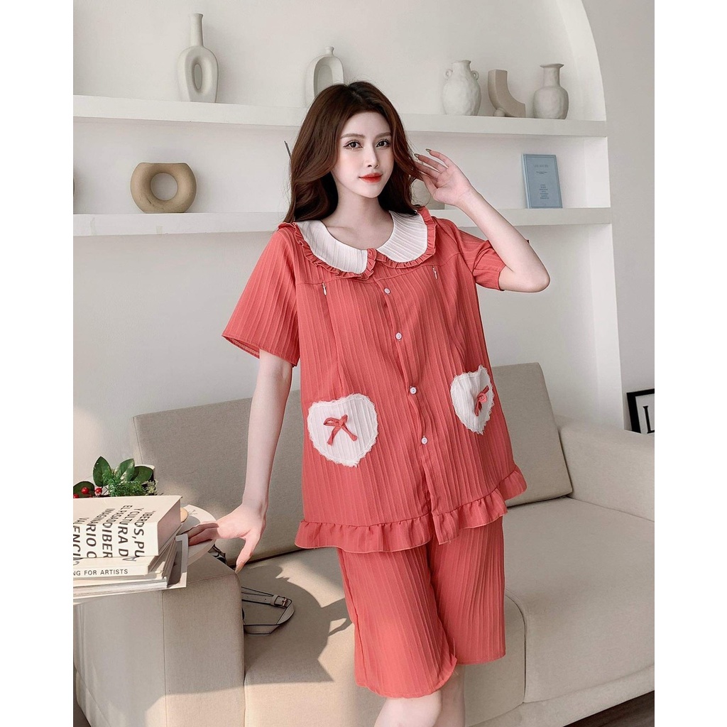Bộ Bầu Sau Sinh Cộc Tay Khóa Kéo Dọc Cho Con Bú Chất Đũi Gân Mềm Mát A146 Lin Store66