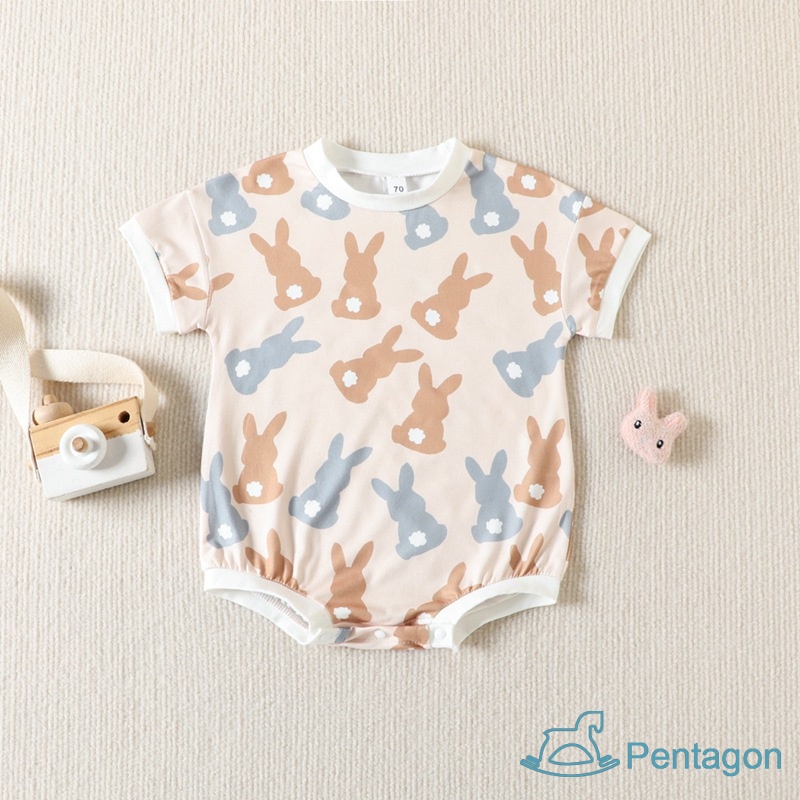 Áo Liền Quần Tay Ngắn Cổ Tròn Bằng Cotton In Họa Tiết Xinh Xắn Thời Trang Mùa Hè Cho Bé Gái 0-24 Tháng Tuổi