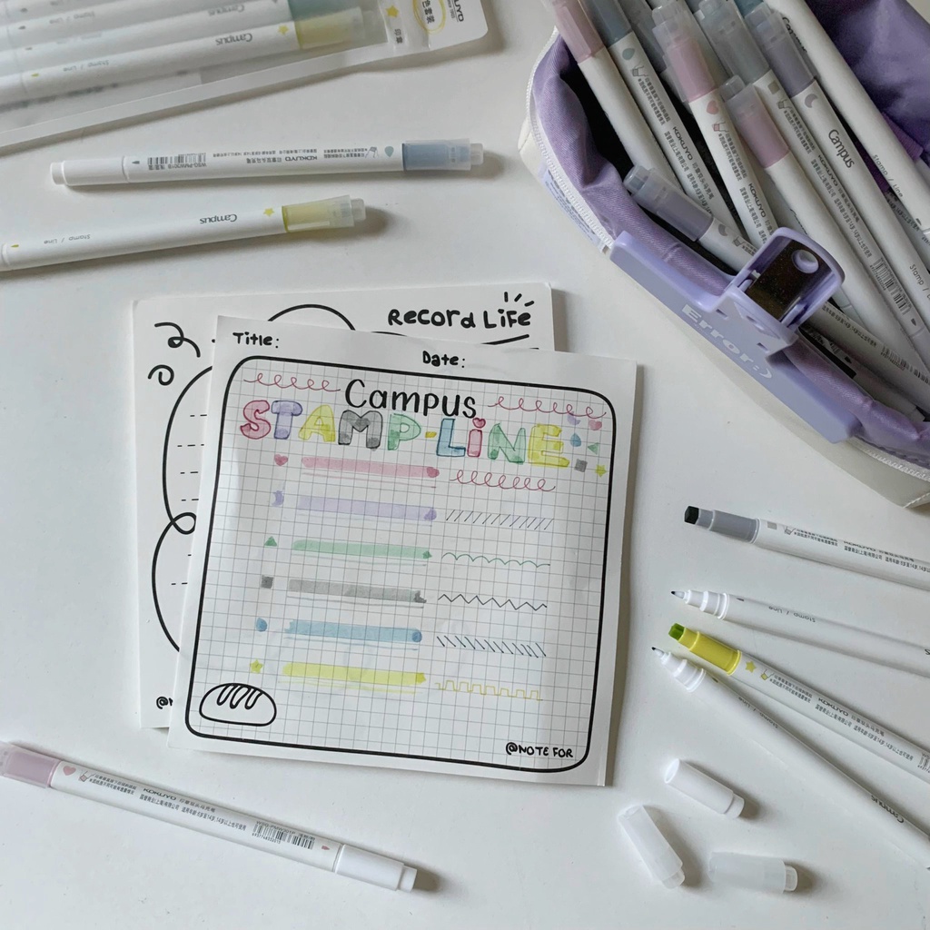 Bút Highlight Kokuyo Campus Stamp Line hai đầu tiện dụng Art Therapy